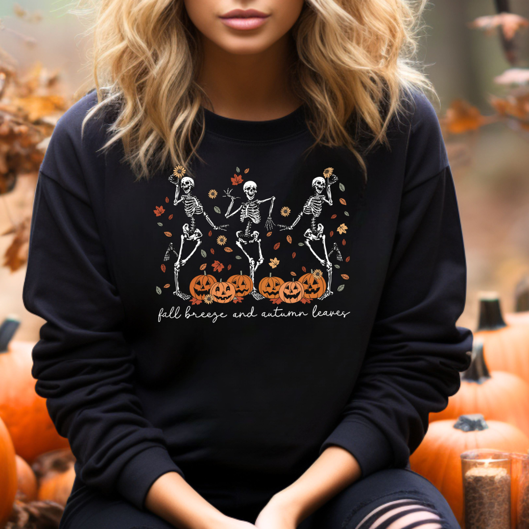 Fall Breeze Autumn Leaves Skeletons Tee/Sweater