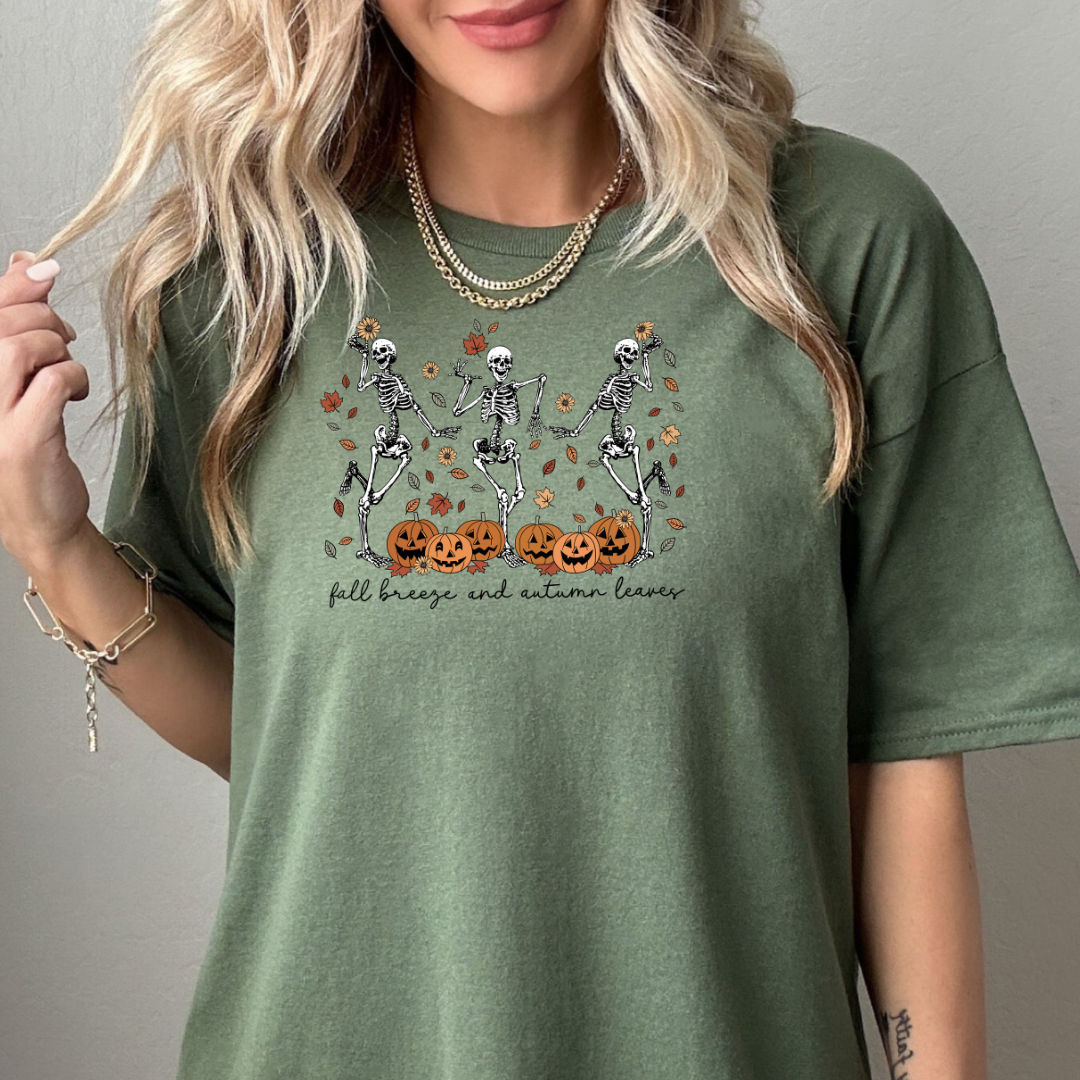 Fall Breeze Autumn Leaves Skeletons Tee/Sweater